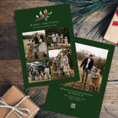 Kerst Waterverf Floral vijf foto collage Feestdagenkaart