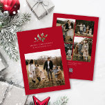 Kerst Waterverf Floral vijf foto collage Feestdagenkaart<br><div class="desc">Kerst Waterverf Floral Five Photo Collage Holiday Kaart beschikt over een prachtige waterverf van seizoensgebonden groen en hulstbessen,  samen met vijf foto's.</div>