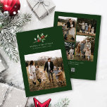 Kerst Waterverf Floral vijf foto collage Feestdagenkaart<br><div class="desc">Kerst Waterverf Floral Five Photo Collage Holiday Kaart beschikt over een prachtige waterverf van seizoensgebonden groen en hulstbessen,  samen met vijf foto's.</div>