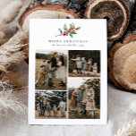 Kerst Waterverf Floral vijf foto collage Feestdagenkaart<br><div class="desc">Kerst Waterverf Floral Five Photo Collage Holiday Kaart beschikt over een prachtige waterverf van seizoensgebonden groen en hulstbessen,  samen met vijf foto's.</div>