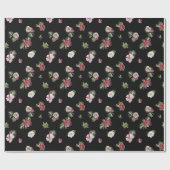 Kerst Waterverf Flower Black Cadeaupapier (Vlak)