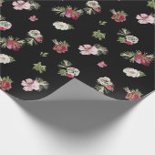 Kerst Waterverf Flower Black Cadeaupapier (Hoek)