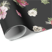 Kerst Waterverf Flower Black Cadeaupapier (Rol Hoek)