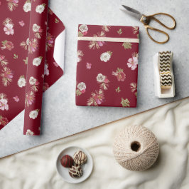 Kerst Waterverf Flower Red Cadeaupapier