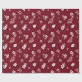 Kerst Waterverf Flower Red Cadeaupapier (Vlak)