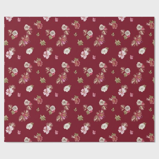 Kerst Waterverf Flower Red Cadeaupapier (Vlak)