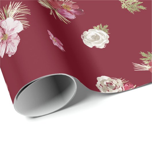 Kerst Waterverf Flower Red Cadeaupapier (Rol Hoek)