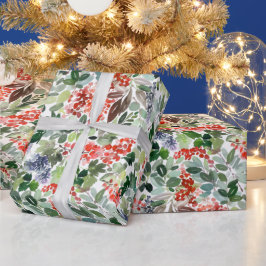 Kerst Waterverf Foliage Holly Berry Vakantie Cadeaupapier
