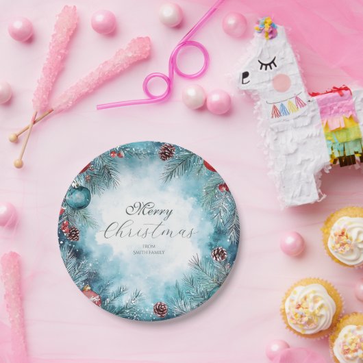 Kerst Waterverf Garland Papieren Borden Papieren Bordje (Feest)