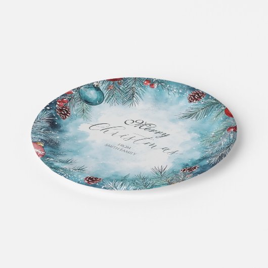 Kerst Waterverf Garland Papieren Borden Papieren Bordje (Gekanteld)