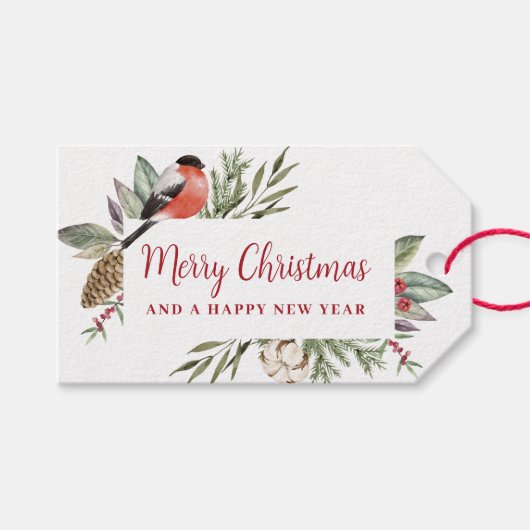 Kerst Waterverf gebladerte Cadeaulabel (Voorkant (Horizontaal))