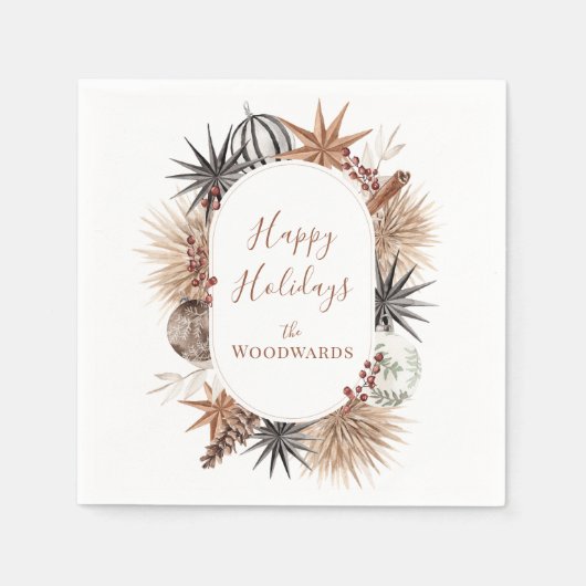 Kerst Waterverf Gepersonaliseerde Vakantie Party Servet (Voorkant)