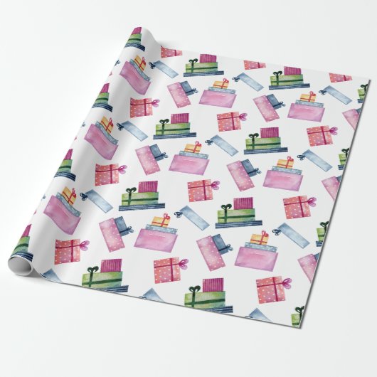 Kerst waterverf geschenken cadeaupapier (Uitgerold)