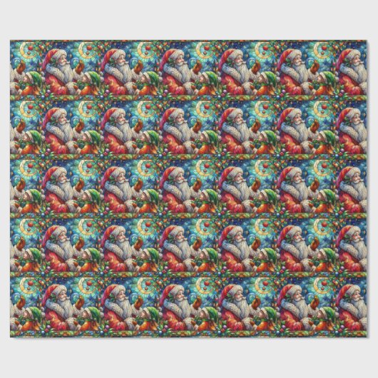 Kerst Waterverf Glas in lood inpakpapier (Vlak)