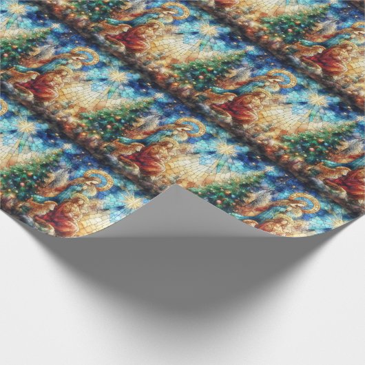 Kerst Waterverf Glas in lood inpakpapier (Hoek)