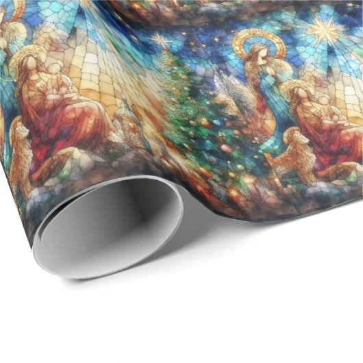 Kerst Waterverf Glas in lood inpakpapier (Rol Hoek)