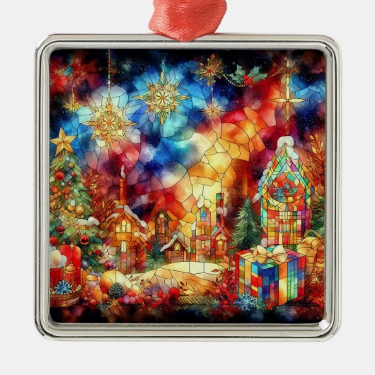 Kerst Waterverf Glas in lood Ornament (Voorkant)