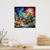 Kerst Waterverf Glas in lood Poster (Keuken)