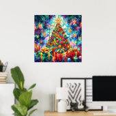 Kerst Waterverf Glas in lood Poster (Thuiskantoor)