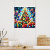 Kerst Waterverf Glas in lood Poster (Keuken)