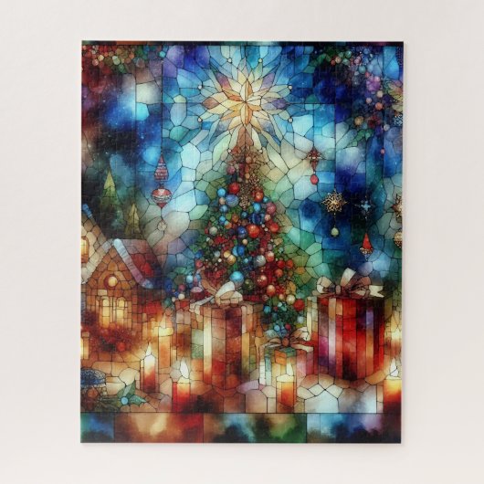 Kerst Waterverf Glas in lood puzzel (Verticaal)