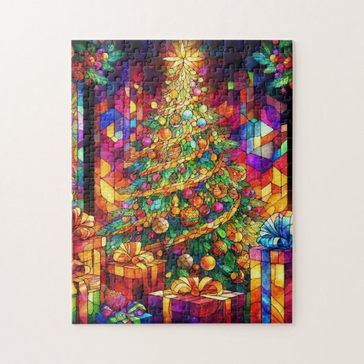 Kerst Waterverf Glas in lood puzzel Legpuzzel (Verticaal)