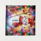 Kerst Waterverf Glas in lood Tapestry Wandkleed (Voorkant (horizontaal))