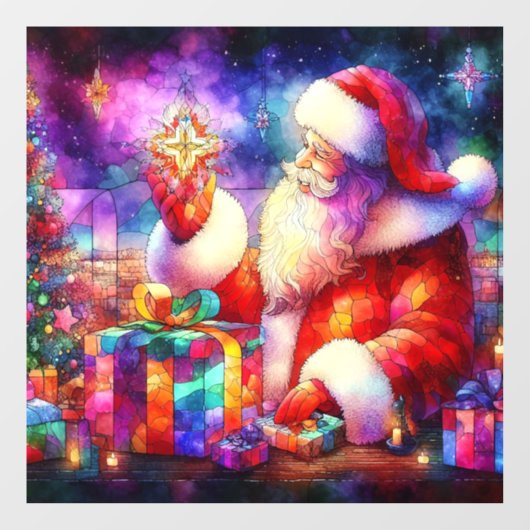 Kerst Waterverf Glas in lood Venster Cling Raamsticker (Vel)