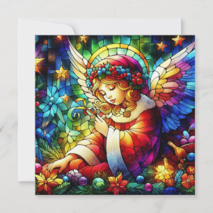 Kerst Waterverf Glas in lood Wenskaart Feestdagenkaart