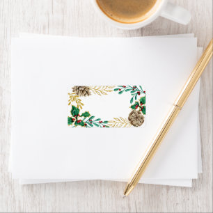 Kerst Waterverf Gouden Pijn Holly groen Etiket