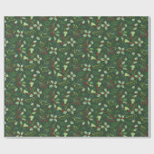 Kerst Waterverf Green Red Holly Berry Leaves Cadeaupapier (Vlak)