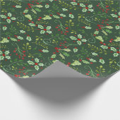 Kerst Waterverf Green Red Holly Berry Leaves Cadeaupapier (Hoek)