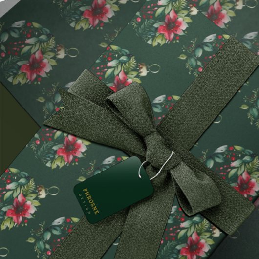 Kerst Waterverf Green Tree Poinsettia Bobble Cadeaupapier