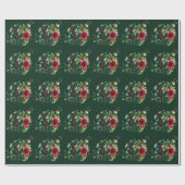 Kerst Waterverf Green Tree Poinsettia Bobble Cadeaupapier (Vlak)