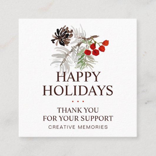 Kerst Waterverf Greenery Bedankt Vierkante Visitekaartje (Voorkant)