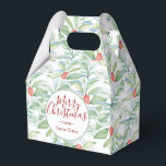 Kerst waterverf groen blad koekje bedankdoosjes<br><div class="desc">Ontworpen om te coördineren met mijn Christmas botanicals-collectie. Deze favor-doos bevat mijn originele watercolor-groenpatroon in tinten rood en groen met de woorden Merry Christmas in een trendy handgeschreven typografie. Personaliseer met de woorden Thank You met de namen en datum. Perfect voor koekjes, koekjesuitwisseling of als een bedankje voor een Kerstmis-huwelijksgunstdoos....</div>