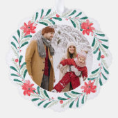 Kerst Waterverf groen bloemenkrans foto Ornament Kaart (Achterkant)