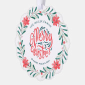 Kerst Waterverf groen bloemenkrans foto Ornament Kaart (Links)