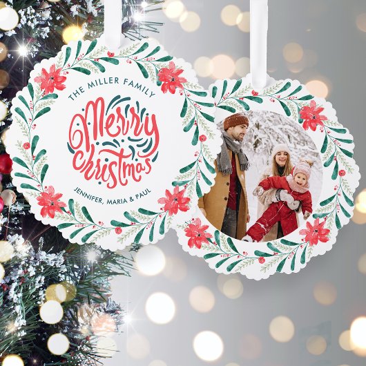 Kerst Waterverf groen bloemenkrans foto Ornament Kaart