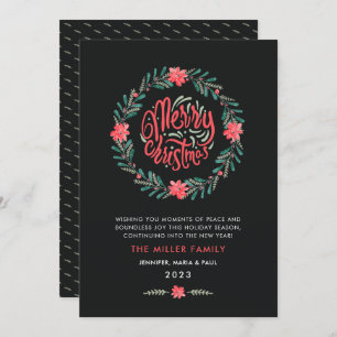 Kerst Waterverf groen bloemenkrans Script Feestdagenkaart