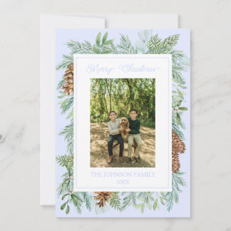 Kerst Waterverf Groen Botanisch Bord Blauw Feestdagenkaart