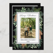 Kerst Waterverf Groen Botanisch Zwart Feestdagenkaart (Voorkant / Achterkant)