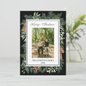 Kerst Waterverf Groen Botanisch Zwart Feestdagenkaart (Staand voorkant)