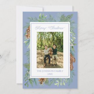 Kerst Waterverf Groen Botanische Stoffig Blauw Feestdagenkaart