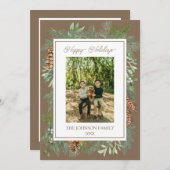 Kerst Waterverf Groen Botanische Taupe Feestdagenkaart (Voorkant / Achterkant)