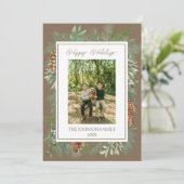 Kerst Waterverf Groen Botanische Taupe Feestdagenkaart (Staand voorkant)