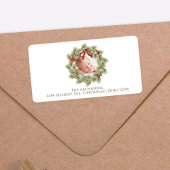 Kerst Waterverf groen krans bladeren Etiket