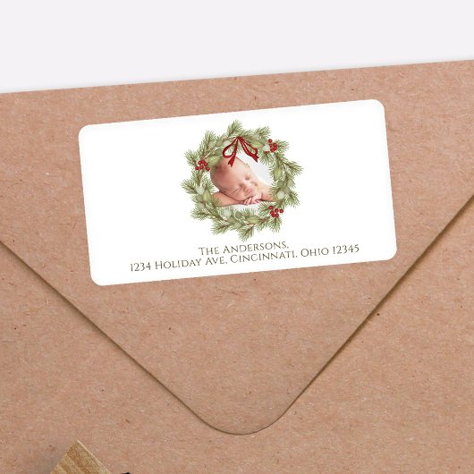 Kerst Waterverf groen krans bladeren Etiket