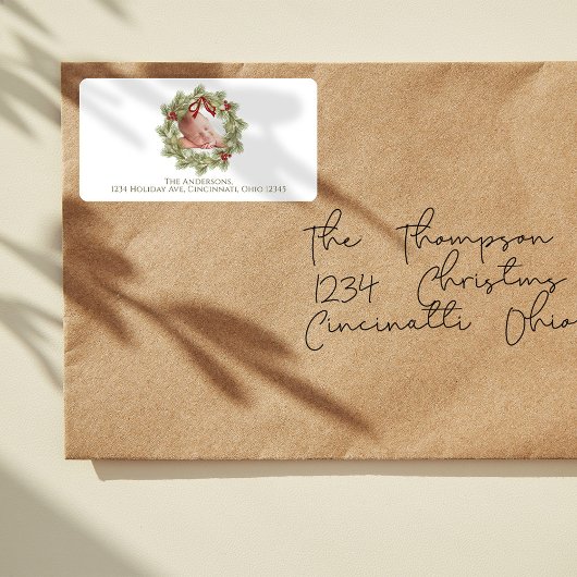 Kerst Waterverf groen krans bladeren Etiket