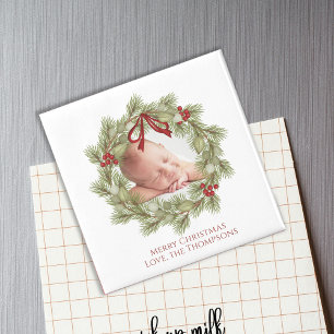 Kerst Waterverf groen krans bladeren Magneet